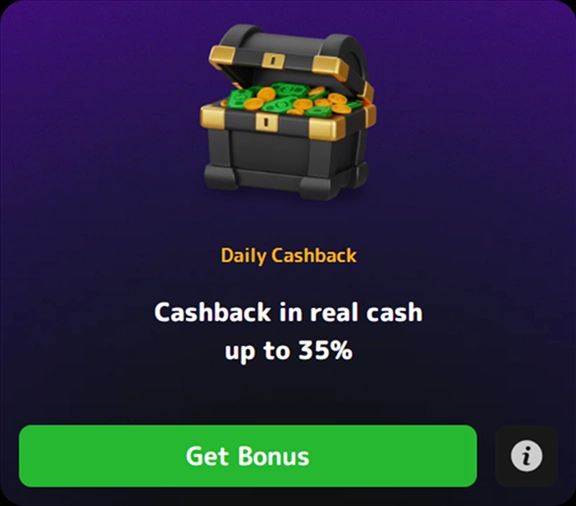 Daily Cashback chest real cash 35%