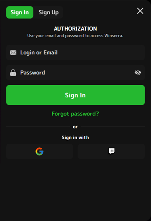 login Winserra login form email password Google